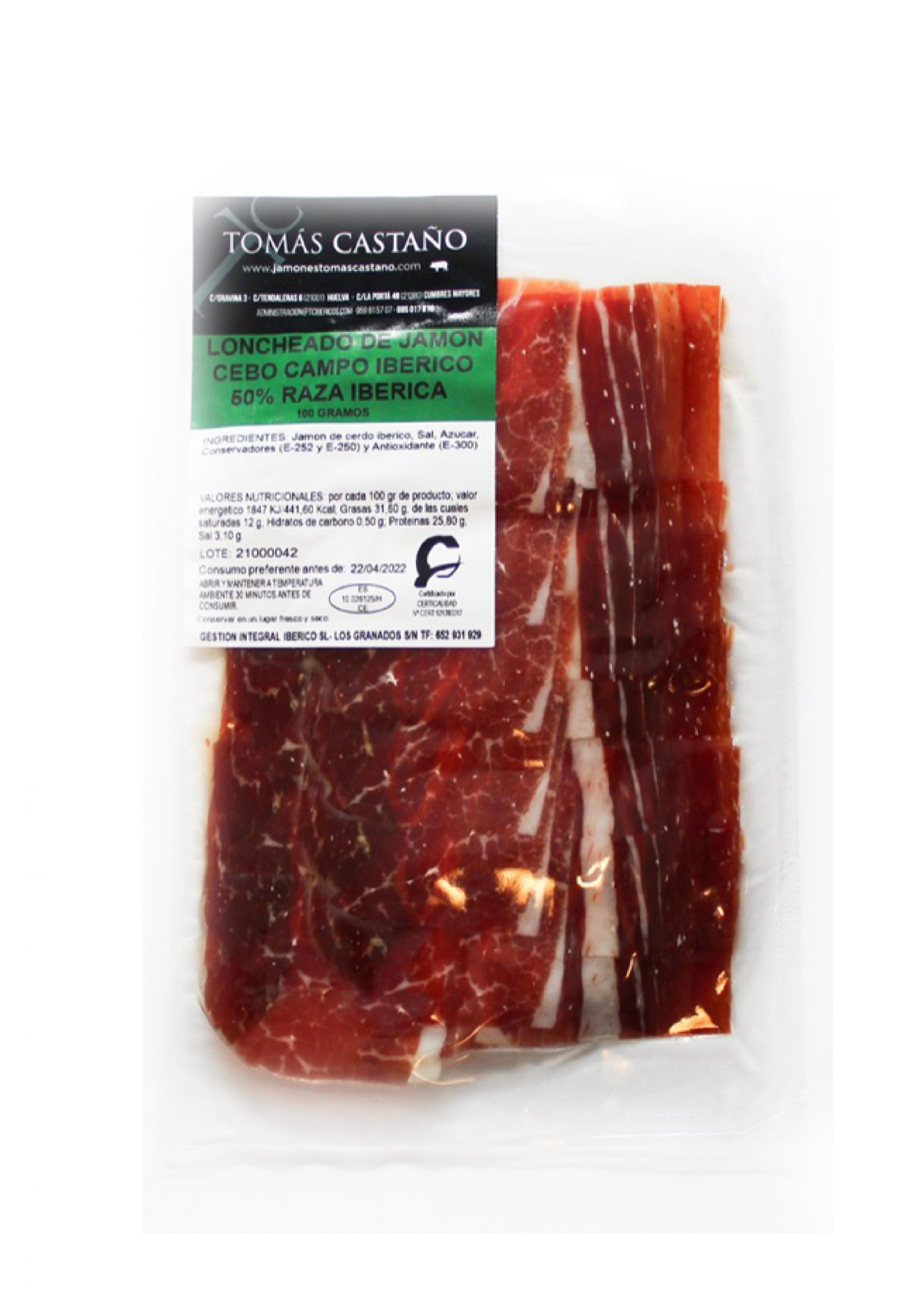 Medio Jamón Cebo Campo 50% Raza Ibérica. 15 sobres